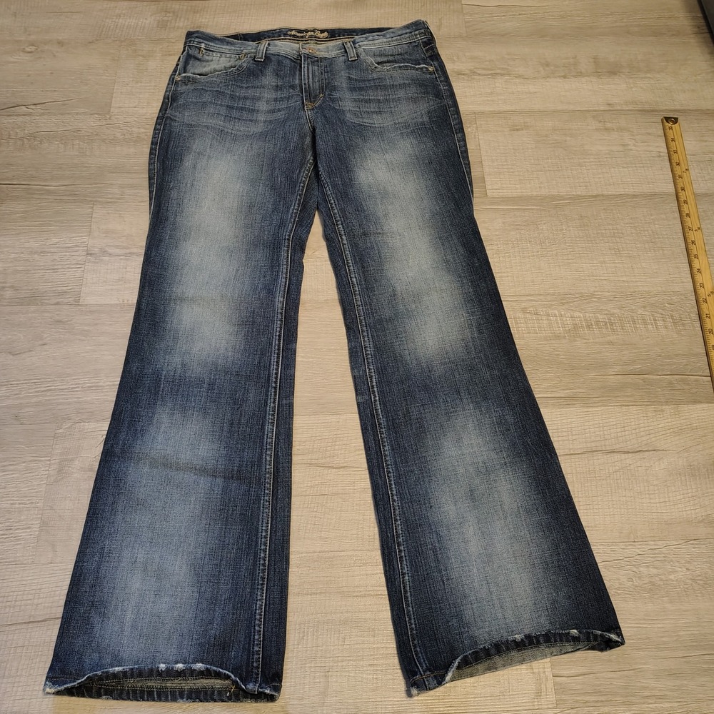 American Eagle‎ Hipster Relaxed Flare Jeans Medium Wash Blue Denim 12 Reg Cotton